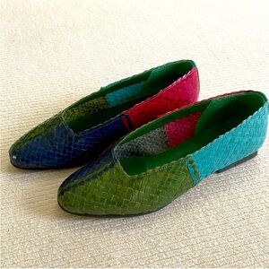 Womens Woven Leather Color Block Flats size 6